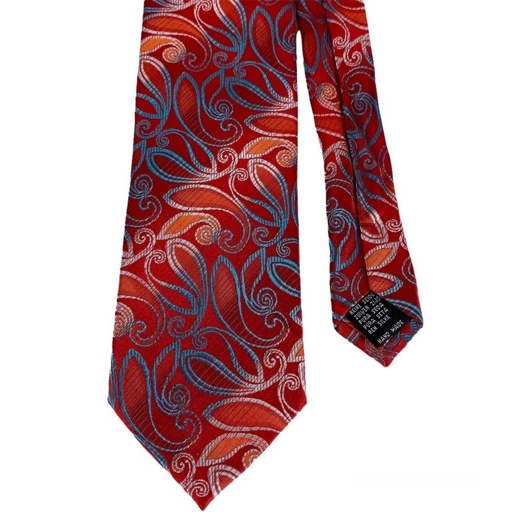 Paul Malone Silk Paisley Red Blue Tie Men’s Necktie